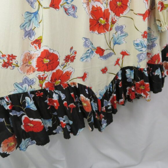 Patrons of Peace Peasant Dress Size L Floral  Boho Flowy Flounce Hem Red Black - Picture 6 of 14